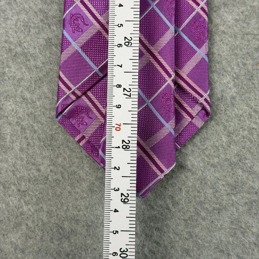 Vintage Jan Leslie Italy Silk Tie Purple Pink Plaid Woven Lizard 58x3.25